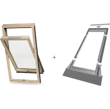 Okno SET DAKEA GOOD dřevěné střešní okno 78x118 cm + lemování KUF do 12cm
