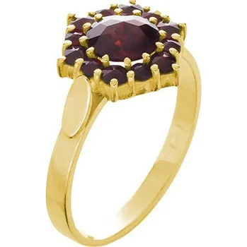 Prsten Stříbrný prsten s českým granátem, zlacený - květina Velikost: 59