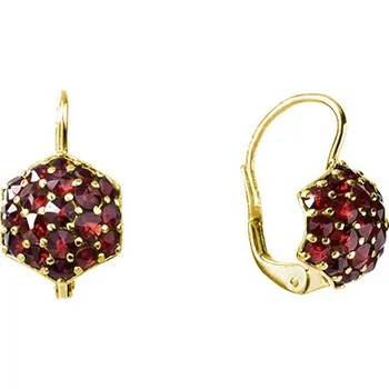 Náušnice Stříbrné náušnice s českým granátem, zlacené - malina Zapínání: puzeta