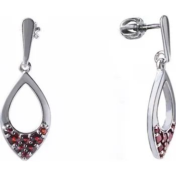 Náušnice Stříbrné náušnice s českým granátem, rhodiované - kapka Zapínání: puzeta