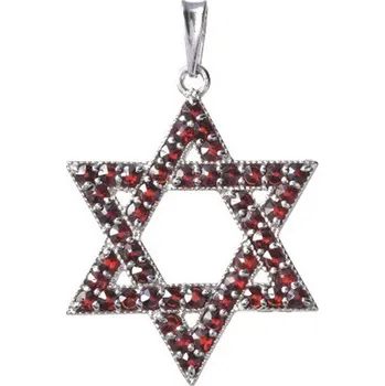 Přívěsek Stříbrný přívěsek s českým granátem, rhodiovaný - hvězda