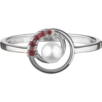 Prsten Stříbrný prsten s českým granátem a perlou, rhodiovaný - kruh Velikost: 54