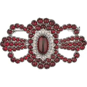 Brož Stříbrná brož s českým granátem a perlou, rhodiovaná