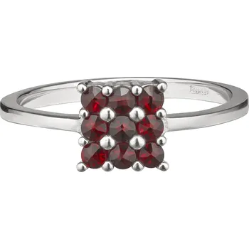 Prsten Stříbrný prsten s českým granátem, rhodiovaný - čtverec Velikost: 57