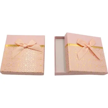 Dárková krabička Mareb Dárková krabička na šperky s mašlí – Růžová se zlatým vzorem (9 × 9 cm)