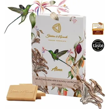 Čokoláda Steiner & Kovarik Aluna – bílá čokoláda 40% s hlívou ústřičnou, 70 g