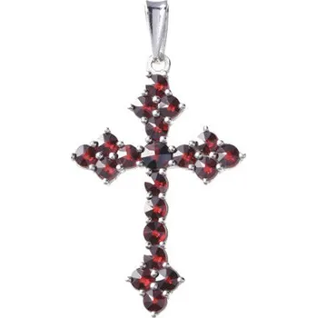Přívěsek Stříbrný přívěsek s českým granátem, rhodiovaný - křížek