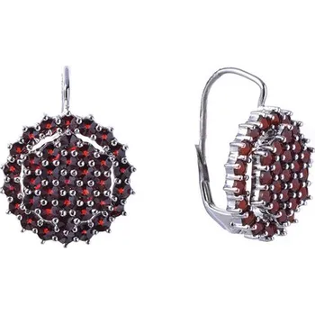 Náušnice Stříbrné náušnice s českým granátem, rhodiované - kruh Zapínání: balónek