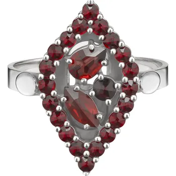 Prsten Stříbrný prsten s českým granátem, rhodiovaný - ovál Velikost: 54