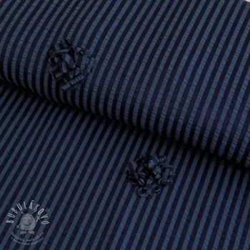 Viskóza YARN DYED Stripes and flowers navy