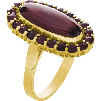 Prsten Stříbrný prsten s českým granátem, zlacený - ovál Velikost: 55