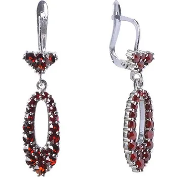 Náušnice Stříbrné náušnice s českým granátem, rhodiované - ovál Zapínání: balónek