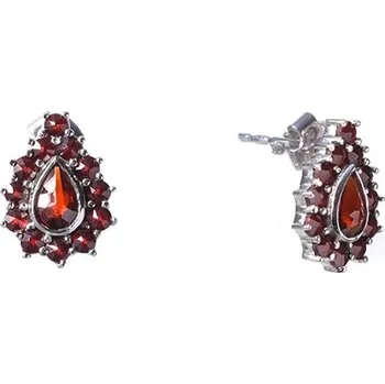 Náušnice Stříbrné náušnice s českým granátem, rhodiované - kapka Zapínání: balónek