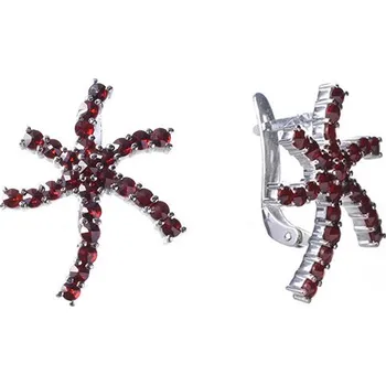 Náušnice Stříbrné náušnice s českým granátem, rhodiované - hvězda Zapínání: puzeta