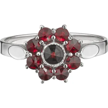 Prsten Stříbrný prsten s českým granátem, rhodiovaný - květina Velikost: 53