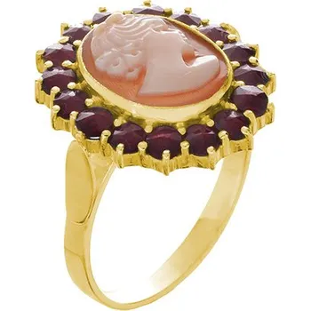 Prsten Stříbrný prsten s českým granátem a kamejí, zlacený - ovál Velikost: 55