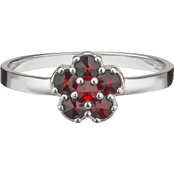Prsten Stříbrný prsten s českým granátem, rhodiovaný - květina Velikost: 56
