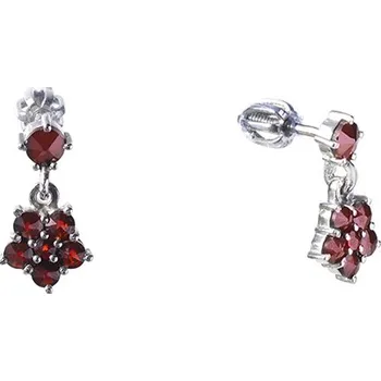Náušnice Stříbrné náušnice s českým granátem, rhodiované - květina Zapínání: puzeta