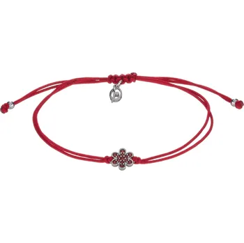 Náramek Stříbrný náramek Shamballa s českým granátem, rhodiovaný - květina