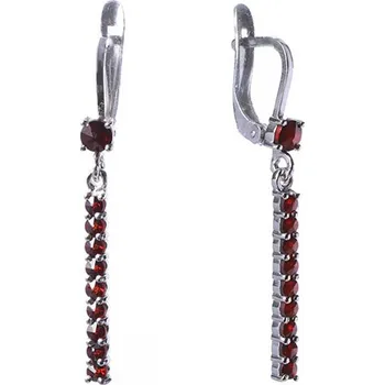 Náušnice Stříbrné náušnice s českým granátem, rhodiované - linka Zapínání: balónek