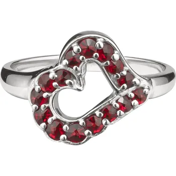 Prsten Stříbrný prsten s českým granátem, rhodiovaný - srdce Velikost: 52