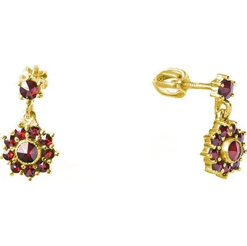 Náušnice Stříbrné náušnice s českým granátem, zlacené - květina Zapínání: klapka