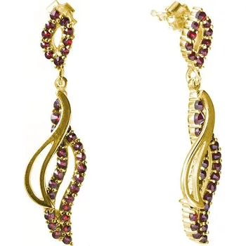 Náušnice Stříbrné náušnice s českým granátem, zlacené - vlnka Zapínání: klapka