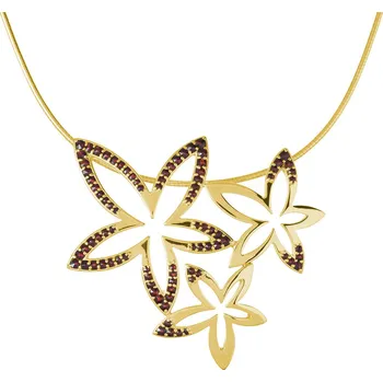 Náhrdelník Stříbrný náhrdelník s českým granátem, zlacený - květina