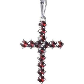 Přívěsek Stříbrný přívěsek s českým granátem, rhodiovaný - křížek