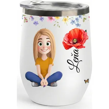 Dvoustěnný nerezový vakuový pohár, 380 ml - Roztomilá holka 380 ml