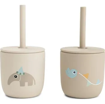 dětská jídelní sada DONE BY DEER set 2 hrnečků s brčkem Celebration - pískové