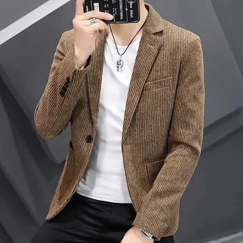 Best Fashion Pánské pruhované sako pro společenské události Barva: Khaki, Velikost: M