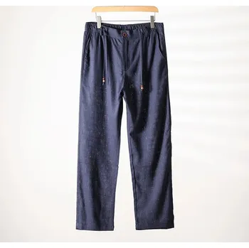 Pánské kalhoty Best Fashion Pánské lněné kalhoty pro pohodlné nošení Barva: Tmavě Modrá, Velikost: L