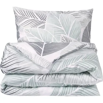 Povlečení Matex Saténové povlečení Šedé listy, 140 x 200 cm, 70 x 90 cm, šedá