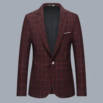 Best Fashion Pánské kostkované sako pro business a společenské akce Barva: Červená, Velikost: XXS