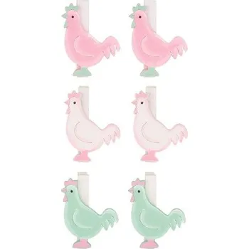 Velikonoční dekorace Slepička dřevěná 4,5 cm na kolíčku 6 ks pastelové barvy