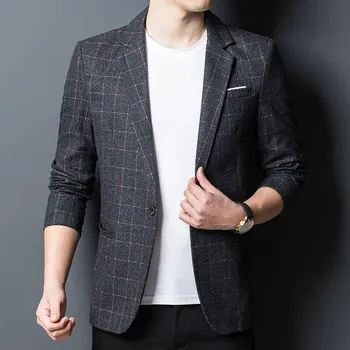 Best Fashion Pánské kostkované sako pro business a společenské akce Barva: Černá, Velikost: XXS