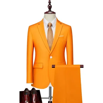 Best Fashion Pánský dvoudílný oblek pro svatby a společenské akce Barva: Oranžová, Velikost: 2XL