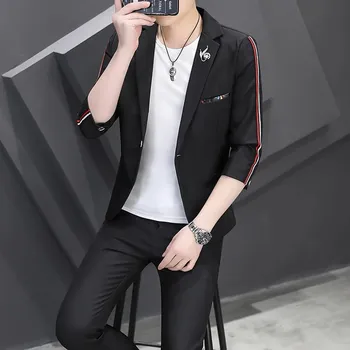 Pánský oblek Best Fashion Pánský lehký letní oblek pro moderní elegantní styl Barva: Černá, Velikost: 2XL