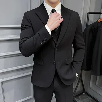 Best Fashion Pánský svatební třídílný oblek slim střihu Velikost: XL, Barva (Varianta): Černá