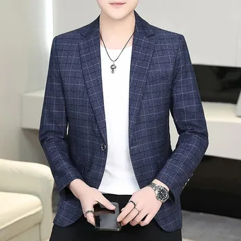 Best Fashion Pánské kostkované sako pro elegantní volný čas Barva: Modrá, Velikost: XL