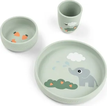 dětská jídelní sada DONE BY DEER silikonový jídelní set Stick & Stay Elphee - zelený