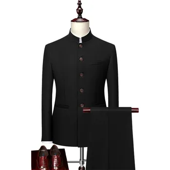 Pánský oblek Best Fashion Pánský oblek se stojáčkem pro moderní společenský styl Barva: Černá, Velikost: XXS