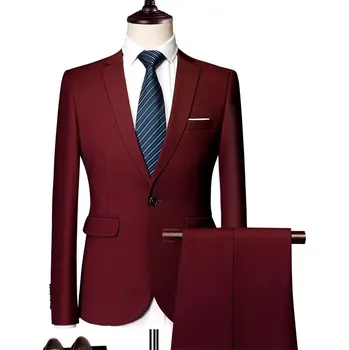 Best Fashion Pánský dvoudílný oblek pro svatby a společenské akce Barva: Vínová, Velikost: XL