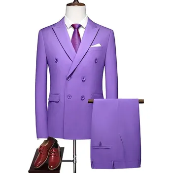 Best Fashion Pánský dvouřadý oblek v elegantním stylu Barva: Purpurová, Velikost: 3XL