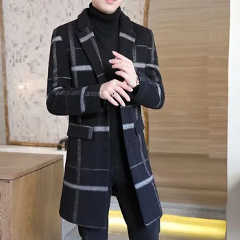 Pánský kabát Best Fashion Pánský vlněný kabát střední délky elegantní styl Barva: Stříbrná, Velikost: S