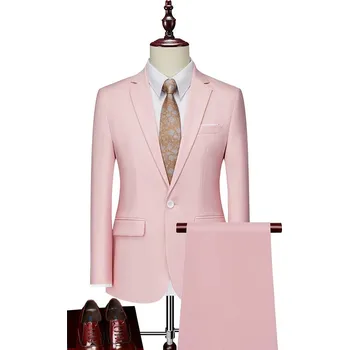 Best Fashion Pánský dvoudílný oblek pro svatby a společenské akce Barva: Růžová, Velikost: XL