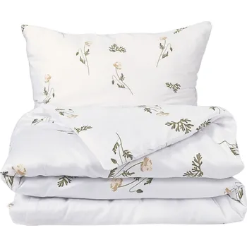 Povlečení Matex Saténové povlečení Luční kvítek, 140 x 200 cm, 70 x 90 cm, bílá