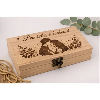 Svatební dřevěná dárková krabička - personalizacce Velikost: 12,5x7x5cm