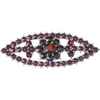 Brož Stříbrná brož s českým granátem, rhodiovaná - květina